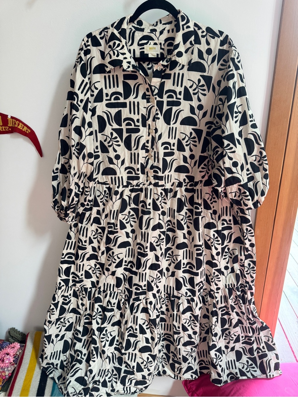 Anthropologie Black & White Graphic Midi Shirt Dress - Picture 4 of 5